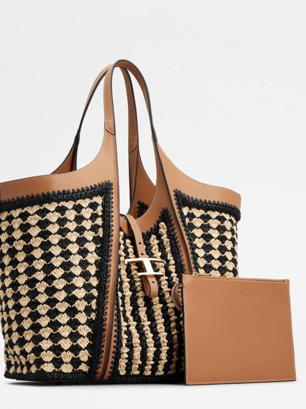 Tod's RARE Timeless T ShopperMedium , Cream and Tan Woven Tote - Picture 4 of 7